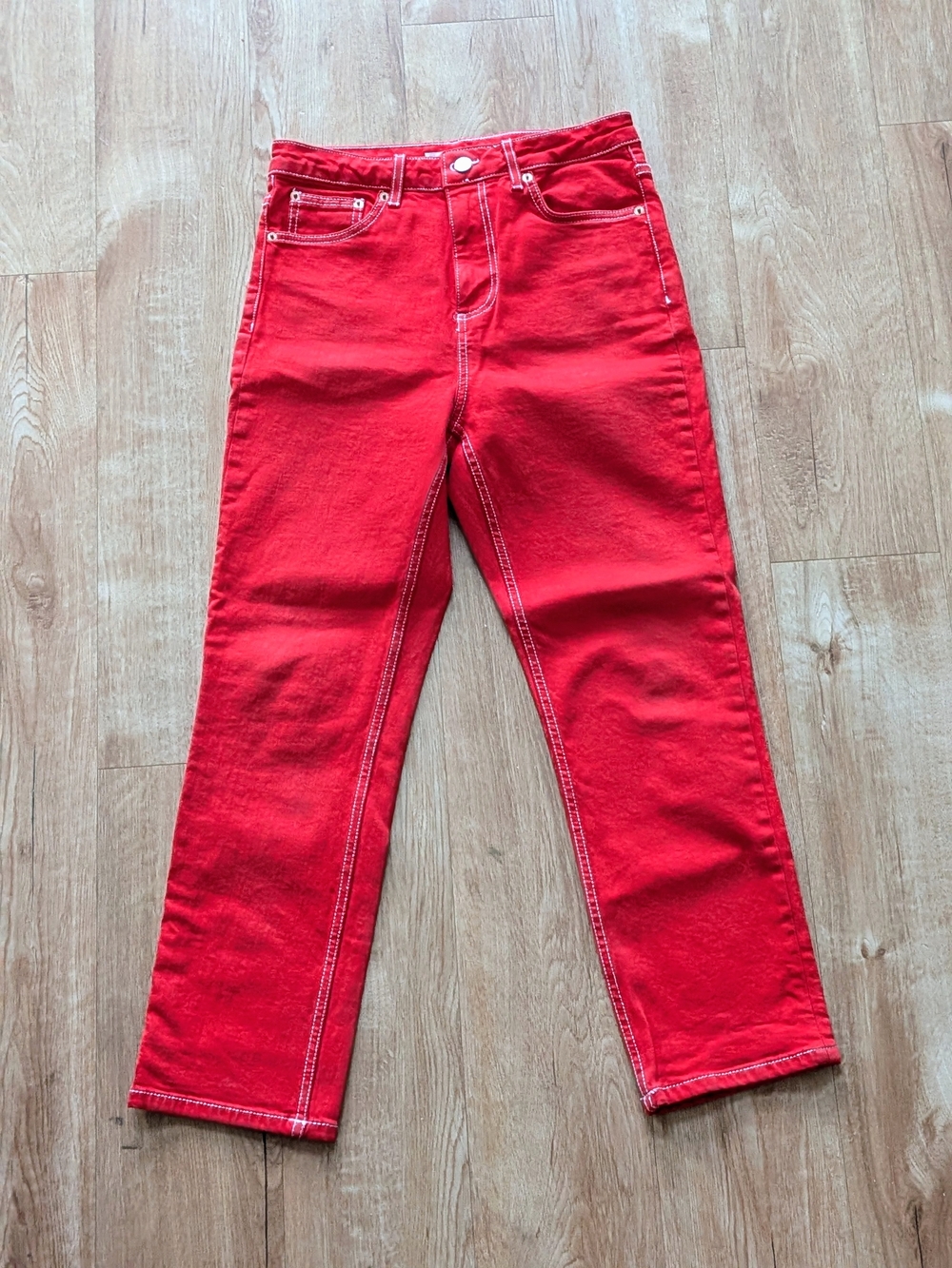 Red Moto TopShop High-Waist Straight Leg Jeans